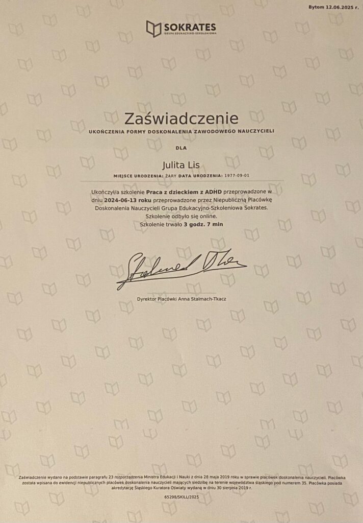 Julita Lis -certyfikat 3